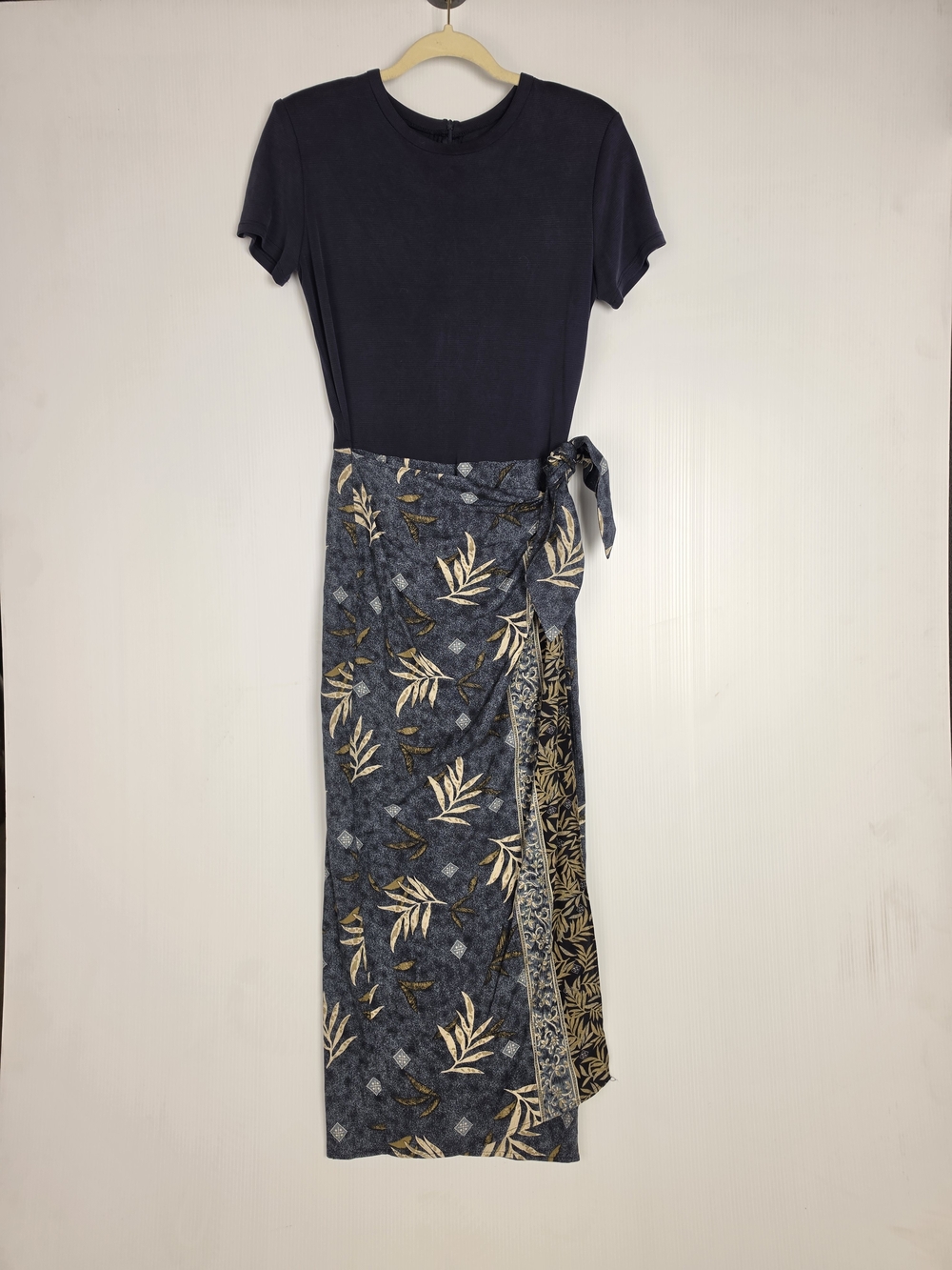 Vintage KC Spencer Navy Botanical Print Wrap Maxi Skirt